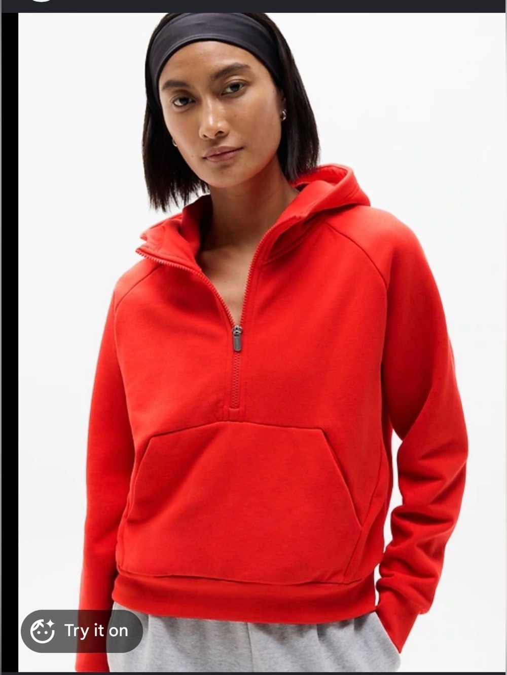 Athleta Fleece 1/2 Zip Hoodie Red Orange , XS